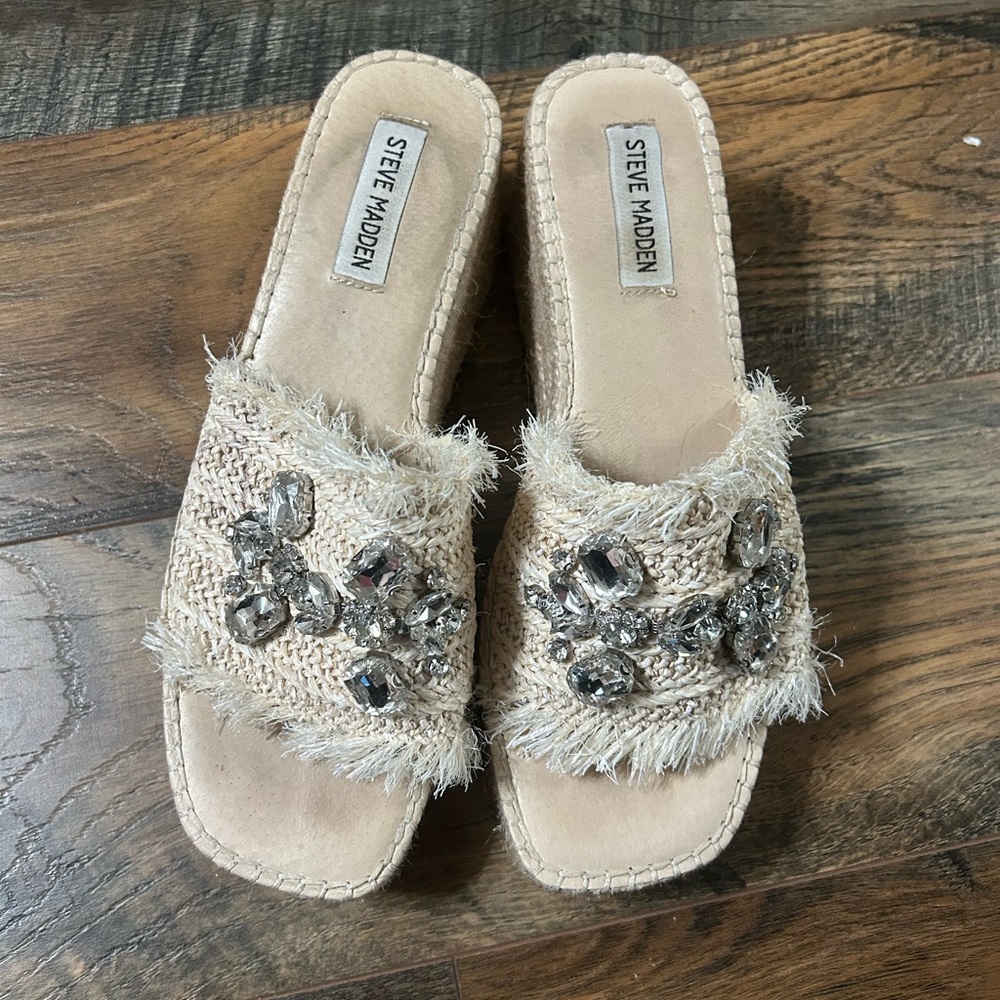 Steve Madden Beige Embellished Women's Slides